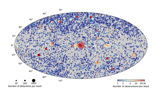 Image of Chandra observations plotted on the galactic plane.