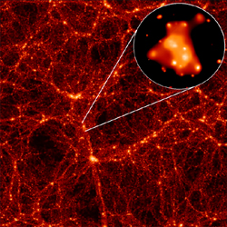 Computer simulation of a large volume of the Universe