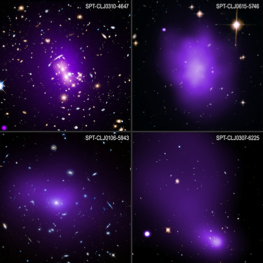 Image of four different galaxy clusters observed for the survey